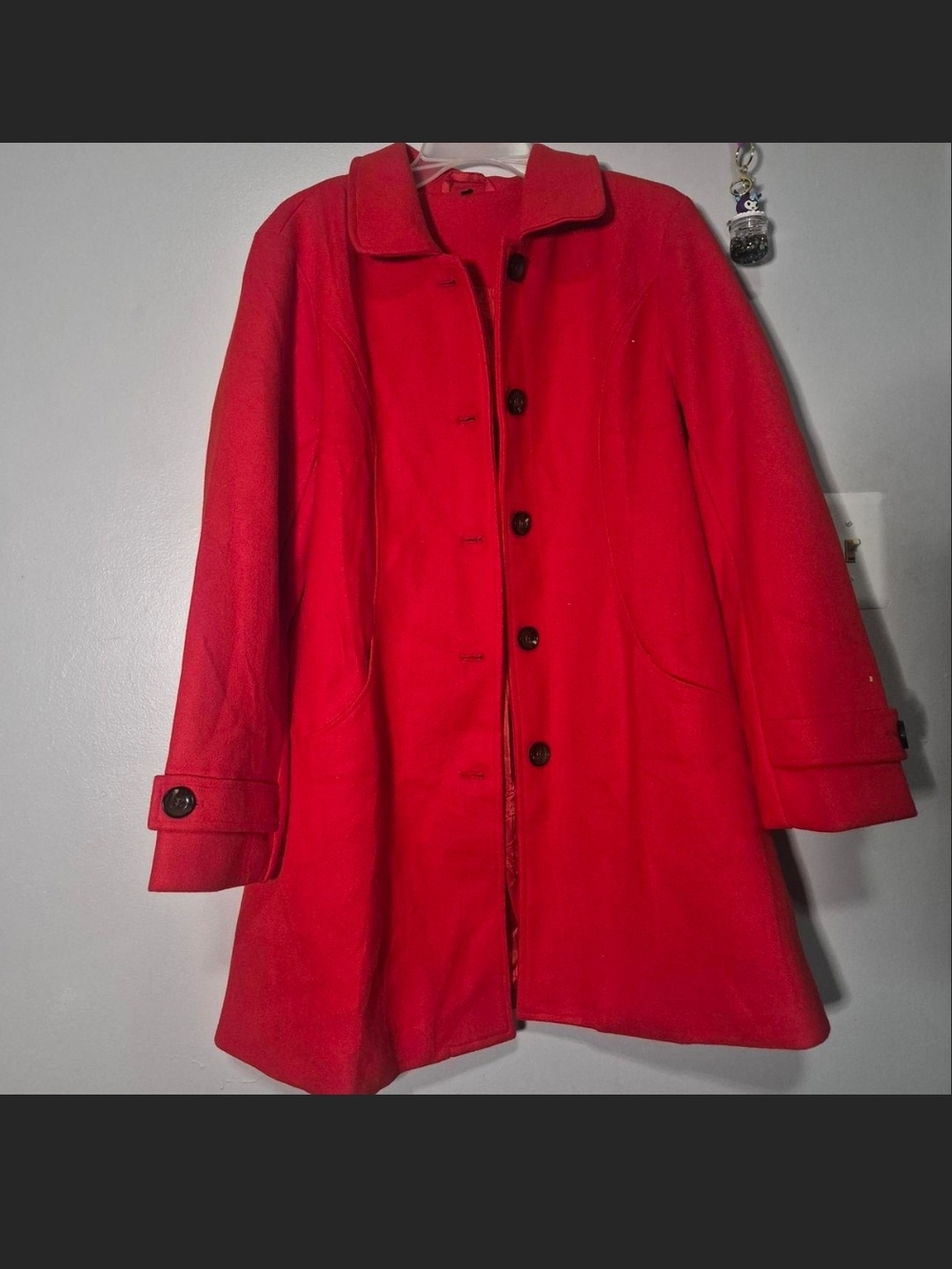 & Other Stories Bright Red Wool-Blend Single-Breasted Pea Coat